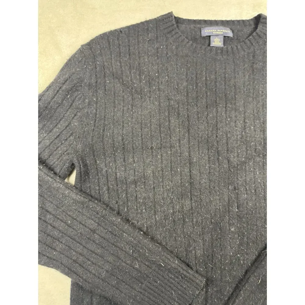 Banana Republic Men’s Large 100% Cashmere Sweater Black Cable Knit Crewneck